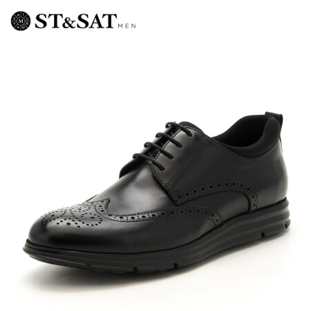 星期六男鞋（ST&SAT)头层牛皮商务正装按摩功能底防滑健康皮鞋 SS73123410 黑色 39