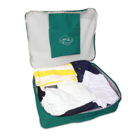 BUBM 旅行收纳袋洗漱收纳套 行李箱衣服整理收纳袋 手提防水行李收纳包 深青色单层中号TLGJD