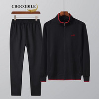 鳄鱼恤（CROCODILE）男休闲套装 2019秋季新款时尚开衫卫衣运动中年两件套 98765088 黑色（常规） 185
