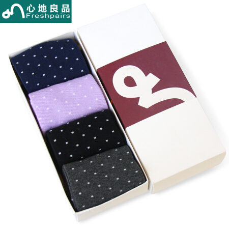 心地良品 女棉袜春秋款中筒女袜子 女中厚纯色圆点菱形格保暖袜子4双装 4色 均码