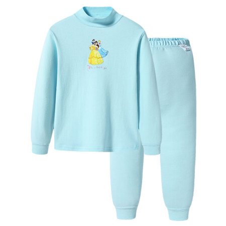 迪士尼儿童纯棉秋衣秋裤中大童男女童棉毛衫全棉保暖内衣套装 28824D1 半高领天蓝 130