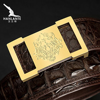 汉兰特（HANLANTE）鳄鱼皮皮带男工字中年男士不锈钢雄狮平滑扣商务裤腰带 HG1607255