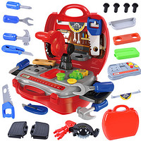 爸爸妈妈（babamama）工具箱 宝宝工具台过家家工具 儿童玩具 19件套装 7611红色