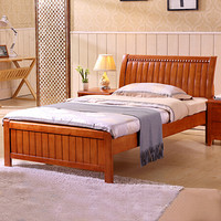 洛克菲勒 实木床橡木床单人储物床海棠色宽1.5米