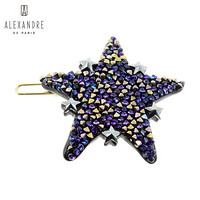 明星同款Alexandre De Paris亚历山大钻石之星边夹水钻发夹发卡 ATB-17086-02 M 紫金色