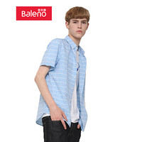 班尼路（Baleno）衬衫男 青年休闲格子麻棉衬衫男短袖夏季新款休闲衬衣 03C 03C XXL