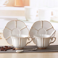 Edo 英式风小奢华高档陶瓷金边咖啡杯套装220ml 2杯2碟（送勺子） 办公室 家用咖啡杯7147