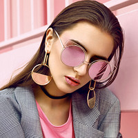 LOHO 太阳镜女2019新品时尚墨镜圆脸个性猫耳复古眼镜闺蜜款 LH13603 粉色