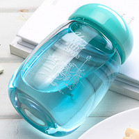邦达便携创意玻璃杯耐热带盖随手杯子可爱透明水杯送杯套 蓝色 360ml