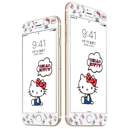 Hello Kitty 苹果iPhone8/7 Plus钢化膜 全覆盖卡通手机保护贴膜 3D软边防碎彩膜 童真凯蒂