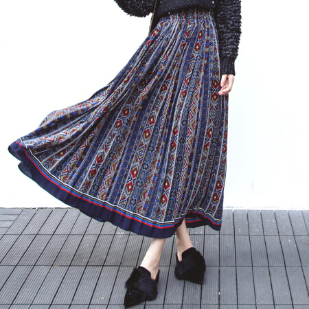 一塘晨秋新款女时尚波西米亚民族风复古碎花半身裙 S91R0691BA28S 花色 S