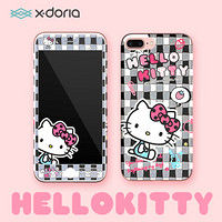 X-doria Hellokitty苹果7P/8P钢化膜前后膜套装 iPhone7plus/8plus全屏覆盖卡通手机贴膜彩膜 萌沁格子凯蒂