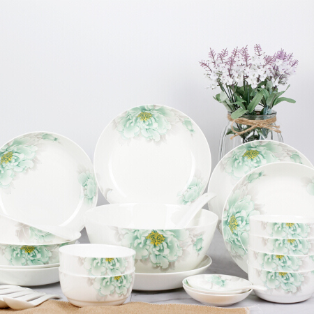 丰竹（bamboo）餐具套装日式陶瓷家用盘子碗套装碗盘碗碟套装家用礼盒礼品套装25头 绿波