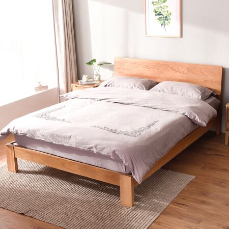 家逸实木床1.8米双人床板式床北欧现代简约卧室家具白橡木床