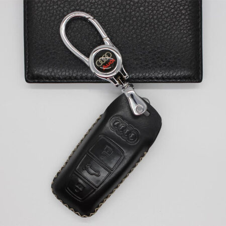 车达品2019款全新奥迪A6LA8L真皮钥匙包18款奥迪A8A718款A8L/19款A6L真皮车钥匙套钥匙扣纯牛皮智能黑