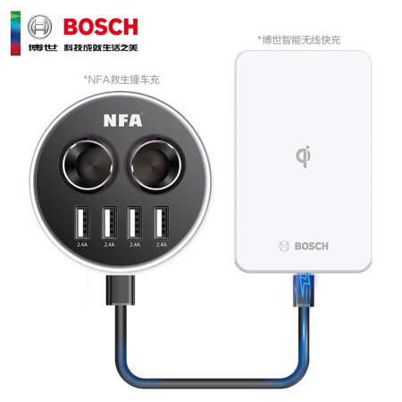 博世（BOSCH）WM601车载杯充+无线充电套装10W智能充电QI无线充电（无线充电支架+NFA杯充) 白色