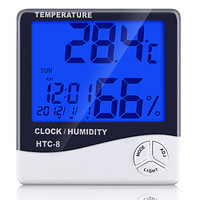 雨花泽（Yuhuaze）温湿度计 商务型夜光电子温度计大屏幕时钟闹钟HTC-8