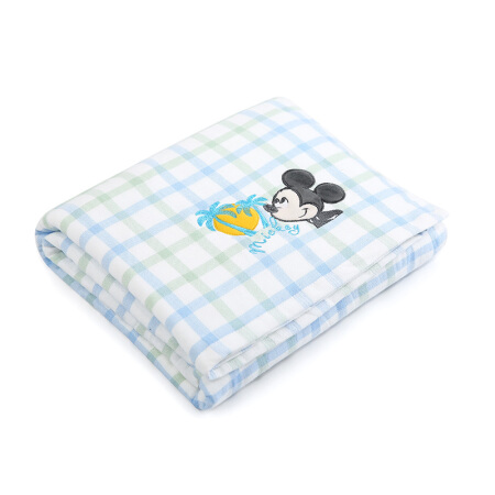 迪士尼宝宝（Disney Baby）婴儿浴巾 婴儿纱布浴巾全棉新生儿盖毯被夏季空调被 蓝格子