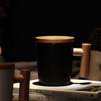 佳佰 创意陶瓷杯子情侣水杯咖啡杯带盖马克杯茶杯 T型黑B 300ml