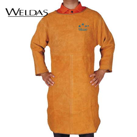 威特仕 / WELDAS 44-1847 金黄色 牛皮带袖电焊围裙100cm长电焊烧焊专用皮围裙 L 1件
