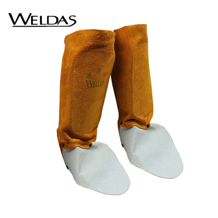 威特仕 / WELDAS 44-2112 金黄色纯牛皮高筒护腿脚盖 30cm长防金属飞溅电焊专用脚盖 1副