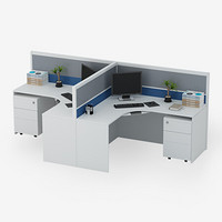 好事达易美定制屏风工位 员工卡位办公桌1.4*1.4款双人位T字型灰蓝白配色HLB014