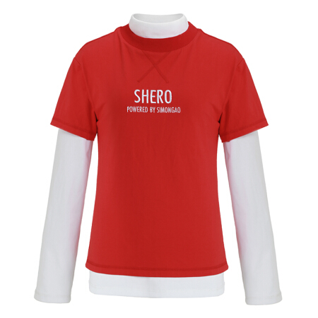 设计师品牌 SIMONGAO 叠穿女超人刺绣双色T恤 红色 L