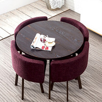 洛克菲勒 小圆形桌深胡桃木桌+深紫色麻布椅