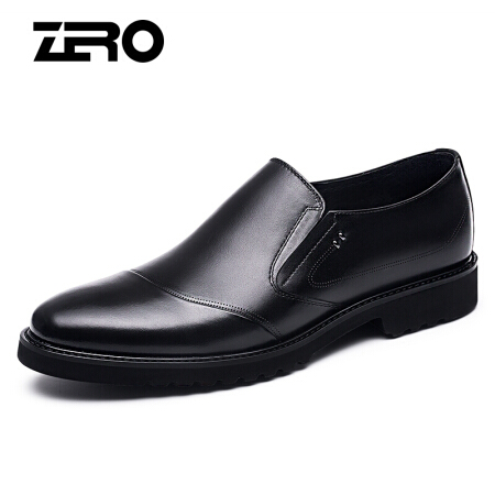 零度(ZERO)男士时尚舒适头层牛皮经典商务正装套脚皮鞋 B81005 黑色 39码
