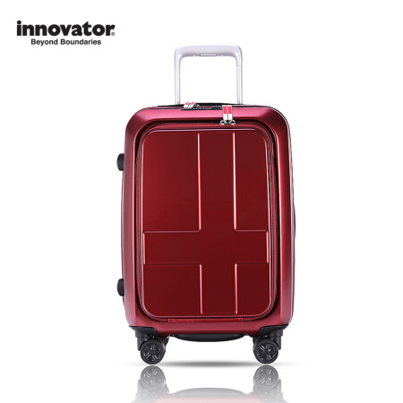 innovator 22寸酒红色PC材质前置拉链口袋万向静音轮登机箱拉杆箱旅行箱北欧简约风IND-251