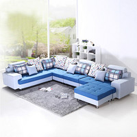 杜沃 沙发 布艺沙发 大小户型组合三人沙发客厅家具北欧现代简约沙发  H11沙发 蓝白色