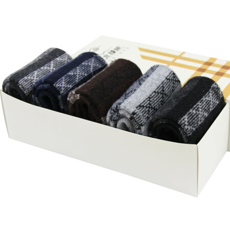 北极绒袜子男短袜兔羊毛袜保暖袜加厚男士袜子中筒袜5双混色装 男细条纹均码