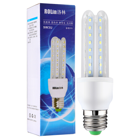 洛林 ROLin）LED灯泡3U型节能灯玉米灯E27螺口9W白光6500K（量大定制）