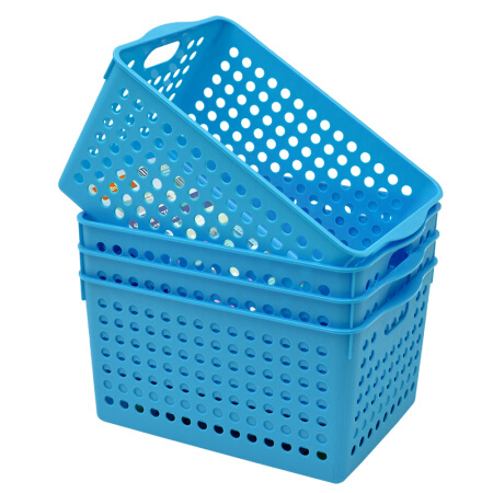 JEKO&JEKO 塑料收纳篮子 4只装零食收纳筐桌面置物架整理筐多用置物篮 蓝色SWB-5214
