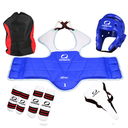 竞派 跆拳道护具成人儿童加厚全套六件套3号女士蓝色155-170cm