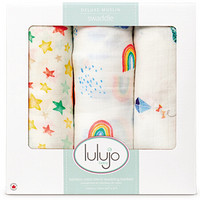Lulujo Baby 加拿大品牌 婴儿包巾盖毯 新生儿竹棉包巾抱被  宝宝浴巾三条装礼盒 LJ135翱翔在天