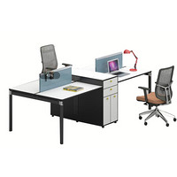 华旦 简约现代职员办公桌四人位屏风工作位电脑桌 GL2812 暖白+黑+蓝