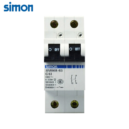 西蒙（SIMON）低压电器空气开关微型断路器2P63A过载短路保护SMB68-63C63/2