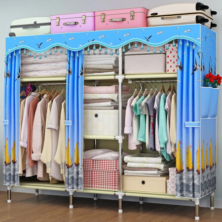 梦卡莱（MENGKALAI）布衣柜简易组装大空间多功能双人防尘衣橱 25mm加厚加粗钢管 组合布艺衣柜