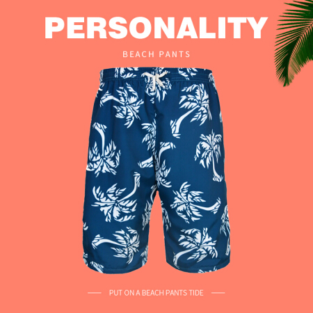 贝迪斯 宽松沙滩裤男速干短裤泡温泉裤可下水潮牌花裤衩海边度假平角游泳裤 9801-2 蓝色 XL