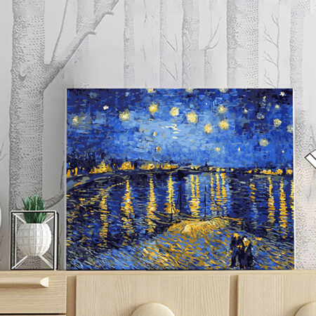 墨斗鱼 diy数字油画3261星空下的罗纳河40*50cm小学生名人数字油画北欧式填色油画数字画