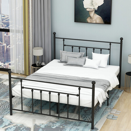 L&S 铁艺床 欧式铁架单人床铺卧室双人床1.5米 GS-02黑色