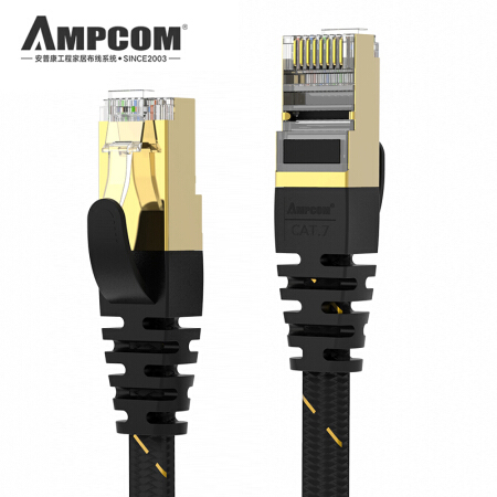 安普康（AMPCOM）AMCAT7BK0810 七类万兆扁平网线 纯铜CAT7网络跳线镀金屏蔽电脑路由器连接线缆 黑色1米