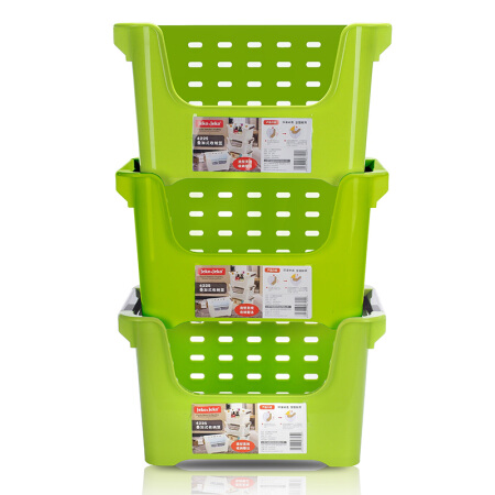 JEKO&JEKO 塑料收纳筐脏衣篮 3只装厨房置物架篮子衣物玩具叠加式收纳篮 绿色SWB-6104
