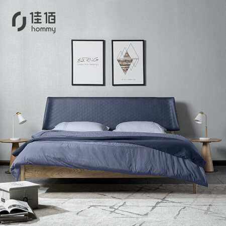 佳佰 佳佰 床 北欧1.8米双人床现代简约布艺床经济型日韩风格实木软体软包床宝蓝色