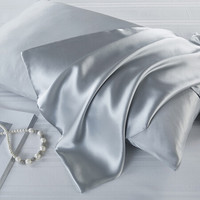 艾薇 枕套家纺 真丝枕套 双面桑蚕丝绸纯色枕头套枕芯套单只装 银灰色76*51cm