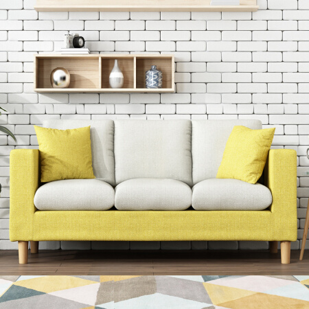 杜沃 沙发北欧客厅家具布艺沙发可拆洗日式小户型懒人沙发整装实木沙发1.82米黄色