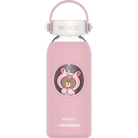 NONOO LINE FRIENDS 酷卡玻璃杯茶水杯男女户外防漏水杯泡茶杯子便携 400ml(樱粉)