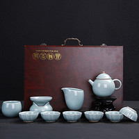 龙寅 哥窑功夫茶具套装家用开片可养汝瓷整套茶壶茶杯带礼盒