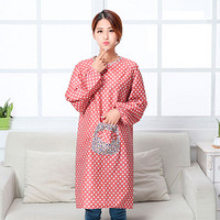 FOOJO长袖围裙 加厚防水防油可爱韩版围裙 成人罩衣厨房工作服 红色波点